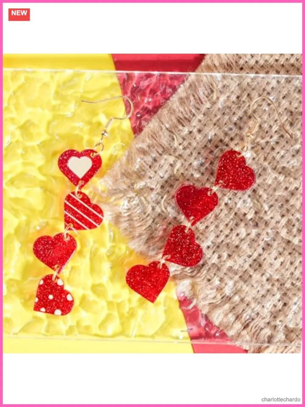 Glitter Valentine's Day Heart Drop Dangle Earrings Lightweight Acrylic